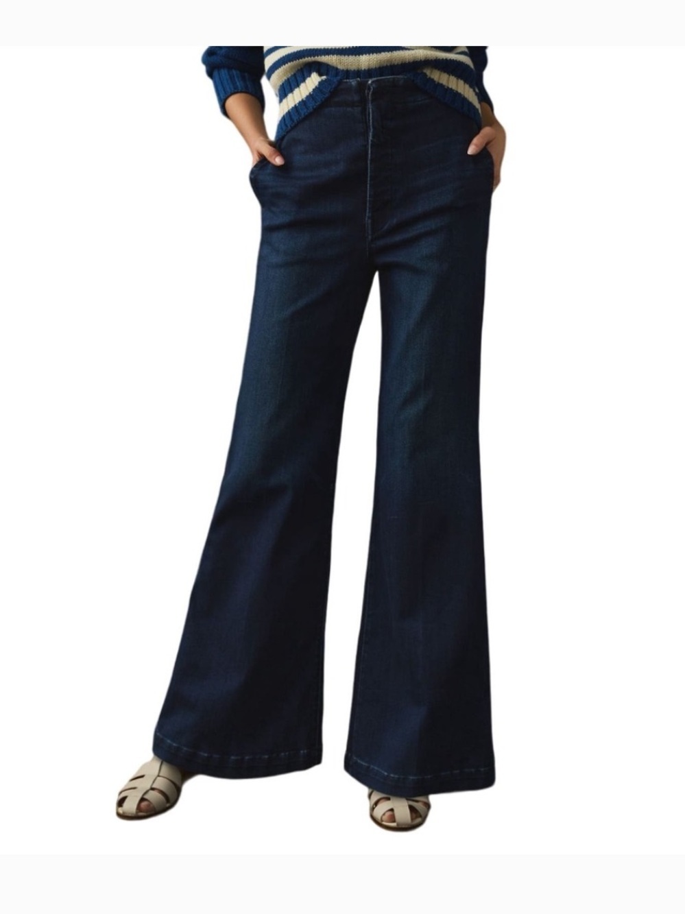 Mother the cinch roller sneak French electro blue flare jeans 27